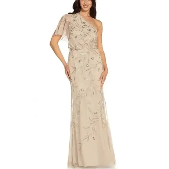 Wedding Guest Dress Adrianna Papell Floral Sequin One Shoulder Maxi Gown